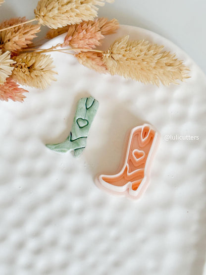 Cowgirl Boot Clay Cutter: Western Jewelry Mold with Heart Detail