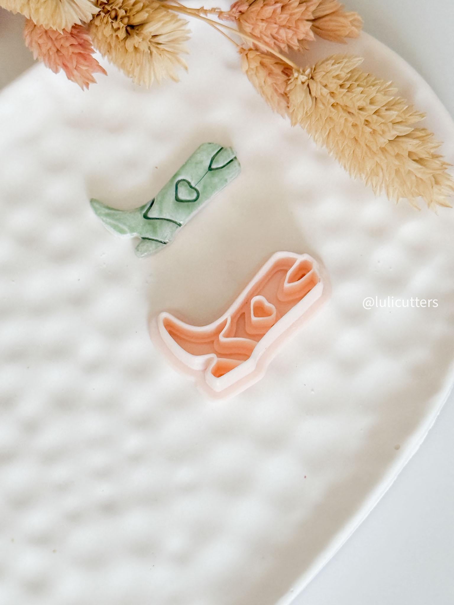 Cowgirl Boot Clay Cutter: Western Jewelry Mold with Heart Detail