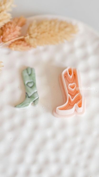 Cowgirl Boot Clay Cutter: Western Jewelry Mold with Heart Detail
