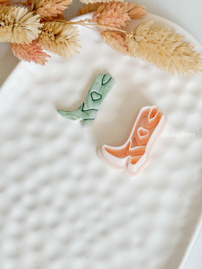 Cowgirl Boot Clay Cutter: Western Jewelry Mold with Heart Detail