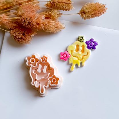Melting Smiley Face Clay Cutter: Halloween Flowers, Polymer Clay Mold