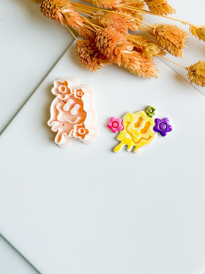 Melting Smiley Face Clay Cutter: Halloween Flowers, Polymer Clay Mold