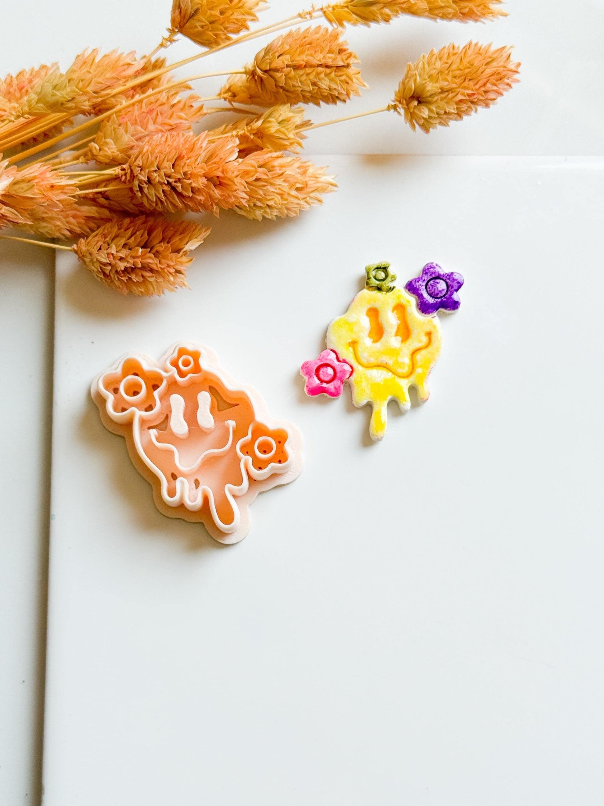 Melting Smiley Face Clay Cutter: Halloween Flowers, Polymer Clay Mold