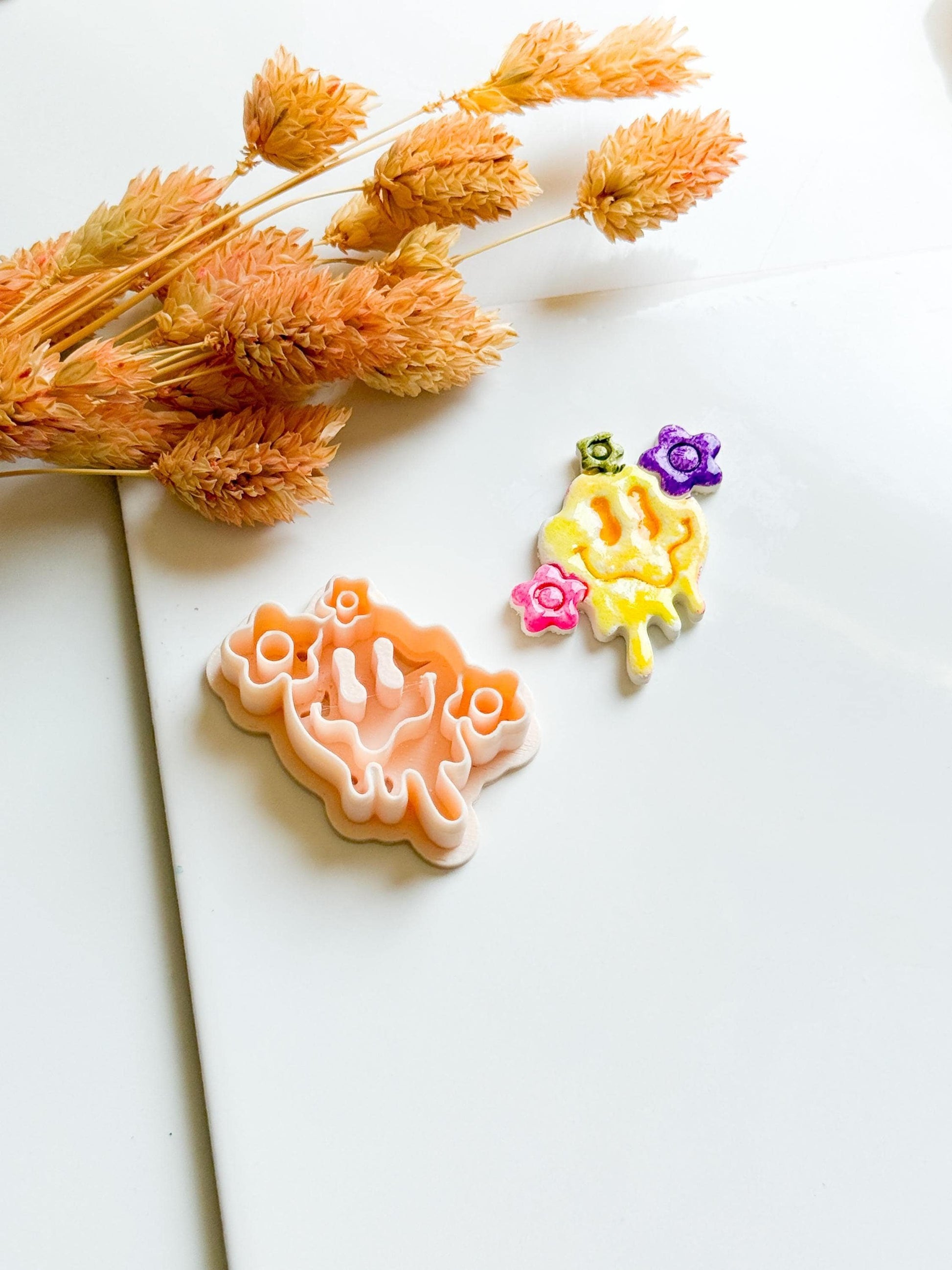 Melting Smiley Face Clay Cutter: Halloween Flowers, Polymer Clay Mold