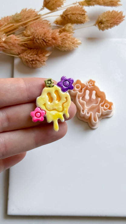 Melting Smiley Face Clay Cutter: Halloween Flowers, Polymer Clay Mold