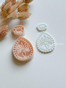 Ornamental Teardrop Clay Earring Cutter Set Includes Base + Fan Motif Topper