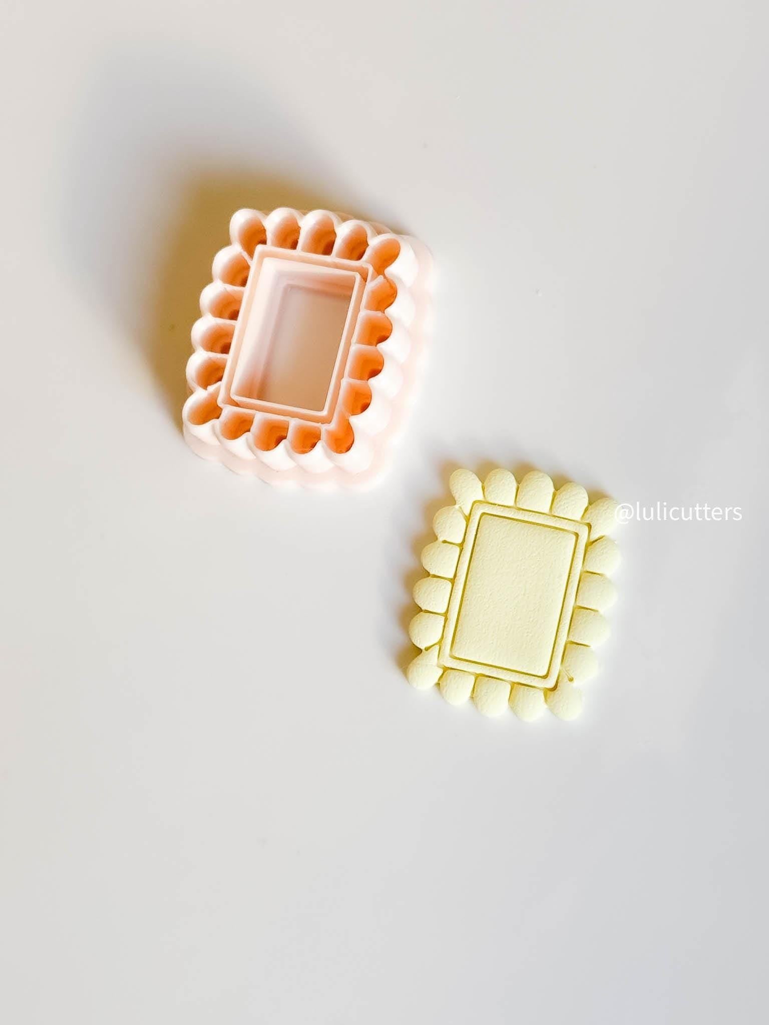 Scalloped Rectangle Clay Earring Cutter Bold Frame Style with Built-In Inner Border