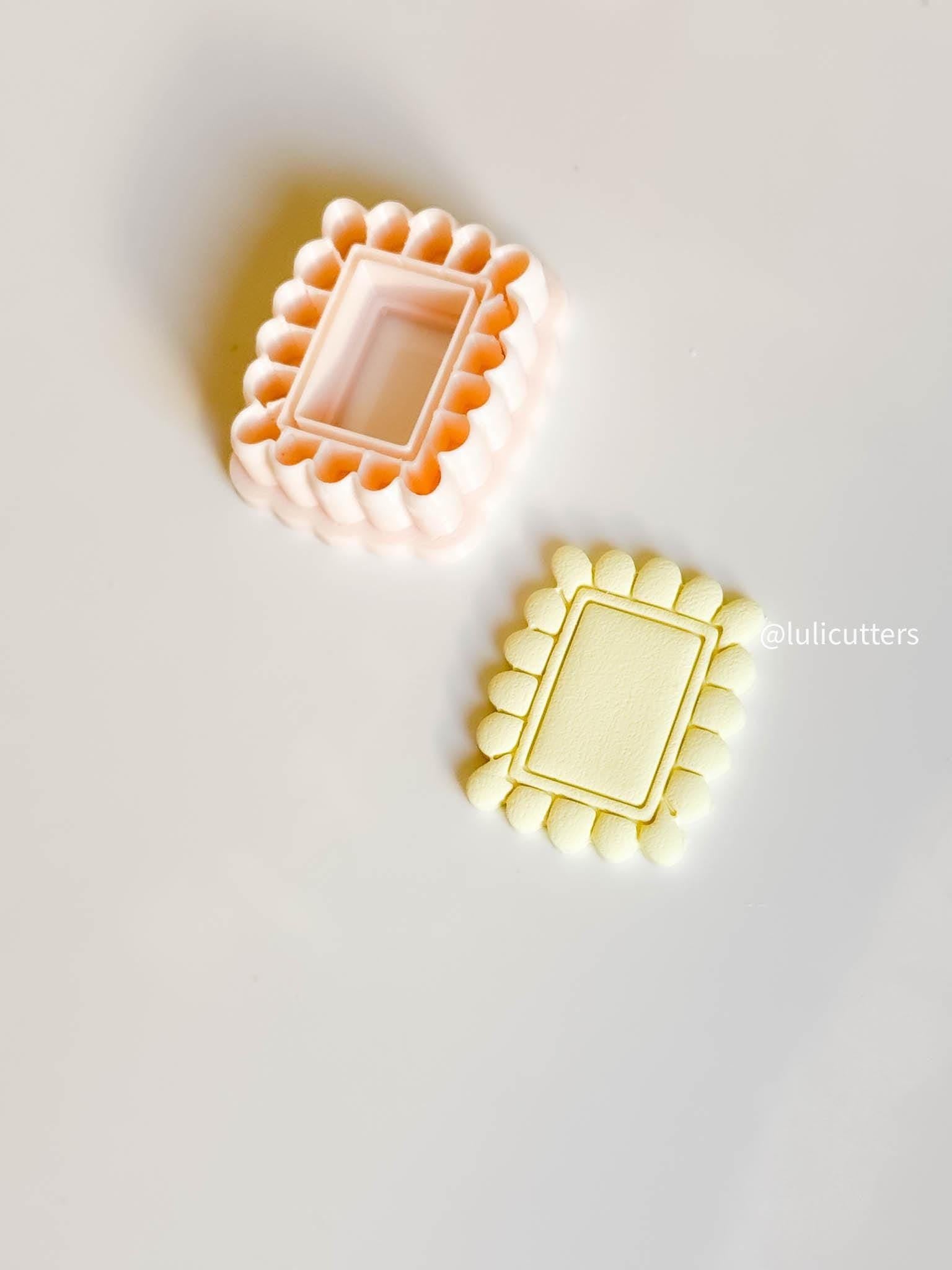 Scalloped Rectangle Clay Earring Cutter Bold Frame Style with Built-In Inner Border