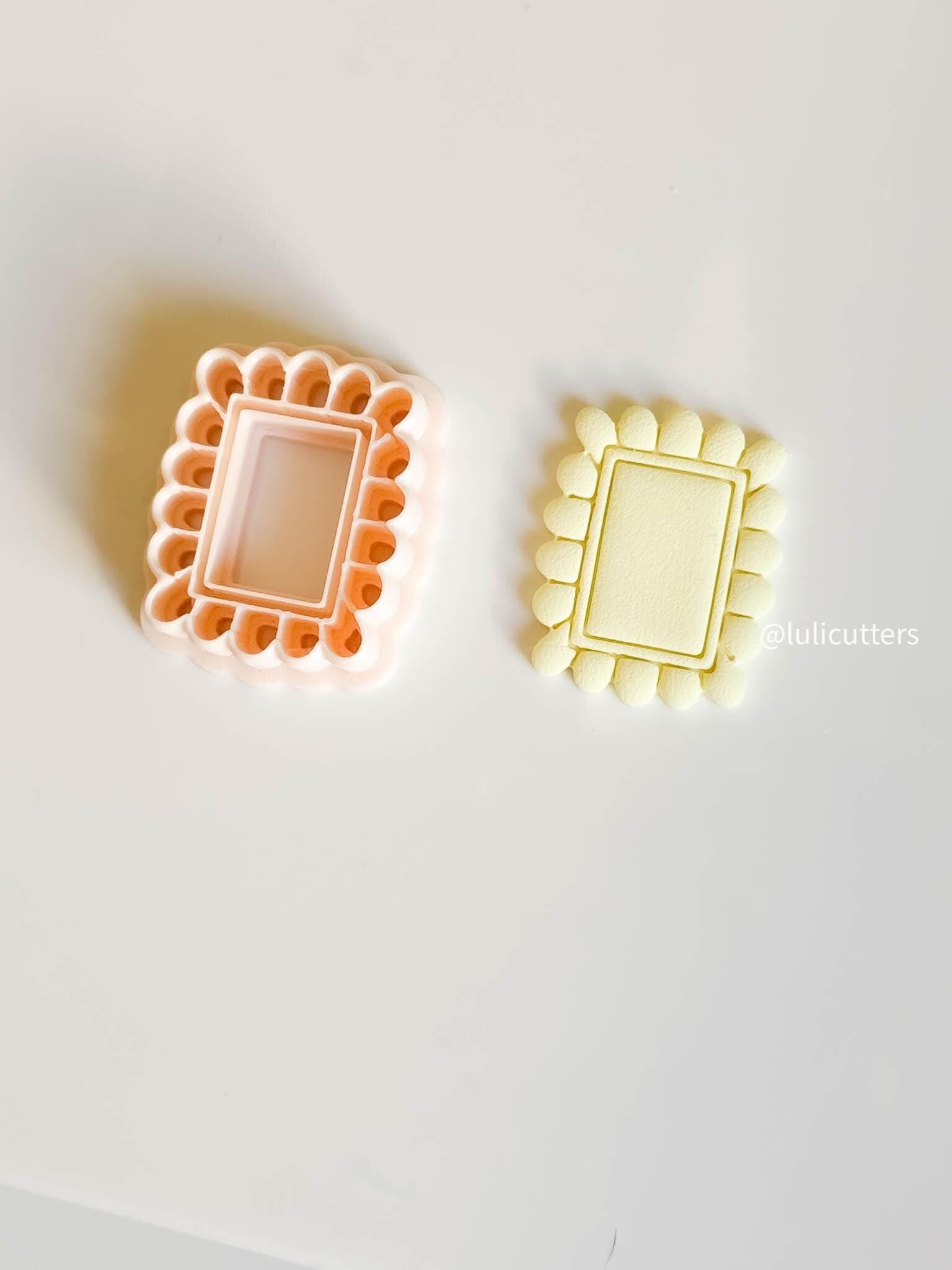 Scalloped Rectangle Clay Earring Cutter Bold Frame Style with Built-In Inner Border