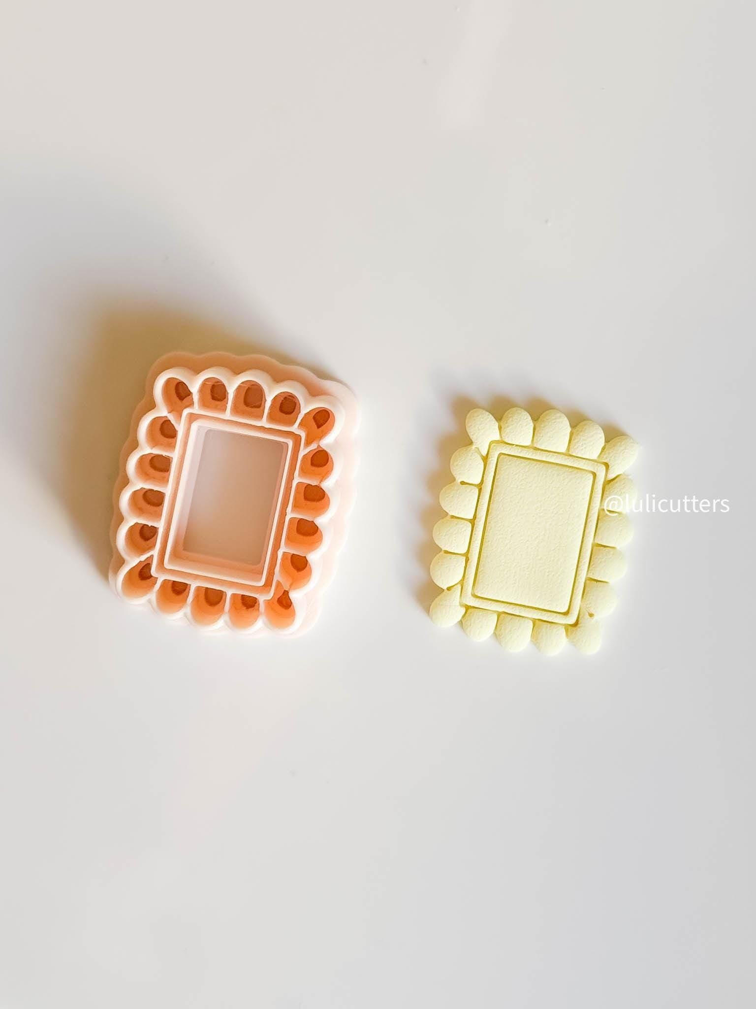 Scalloped Rectangle Clay Earring Cutter Bold Frame Style with Built-In Inner Border