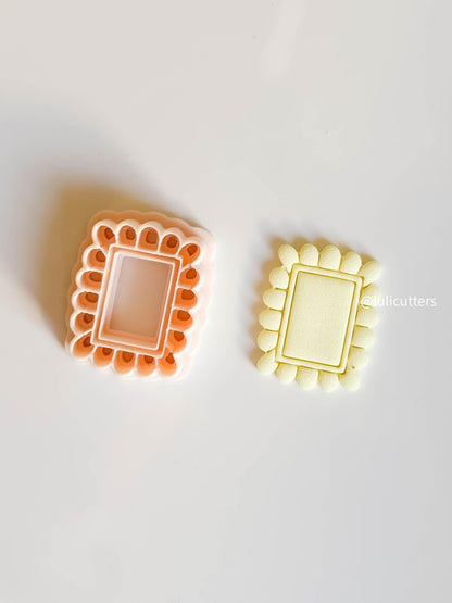 Scalloped Rectangle Clay Earring Cutter Bold Frame Style with Built-In Inner Border