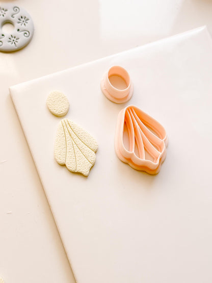 Fan Petal Polymer Clay Earring Cutters: Circle Stud, Scalloped Drop