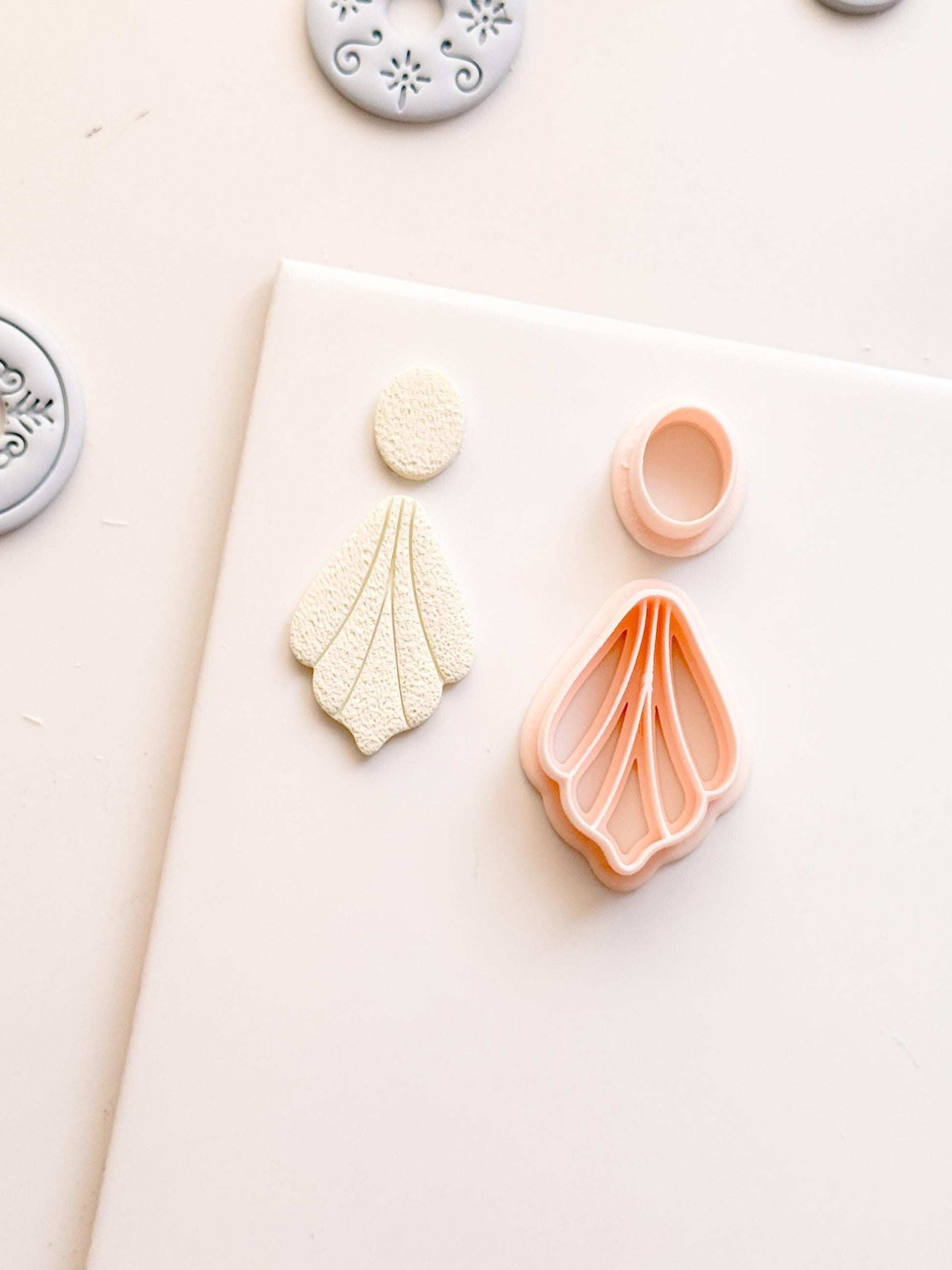 Fan Petal Polymer Clay Earring Cutters: Circle Stud, Scalloped Drop