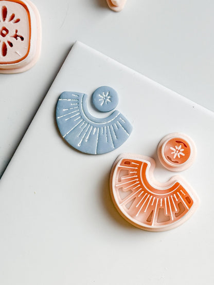 Sunburst Fan and Circle Clay Cutter Set for Polymer Clay Earrings - Majolica Collection