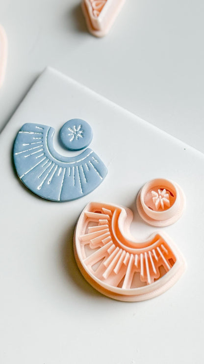 Sunburst Fan and Circle Clay Cutter Set for Polymer Clay Earrings - Majolica Collection