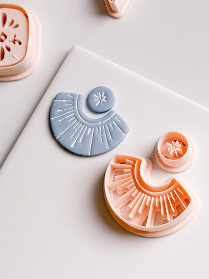 Sunburst Fan and Circle Clay Cutter Set for Polymer Clay Earrings - Majolica Collection
