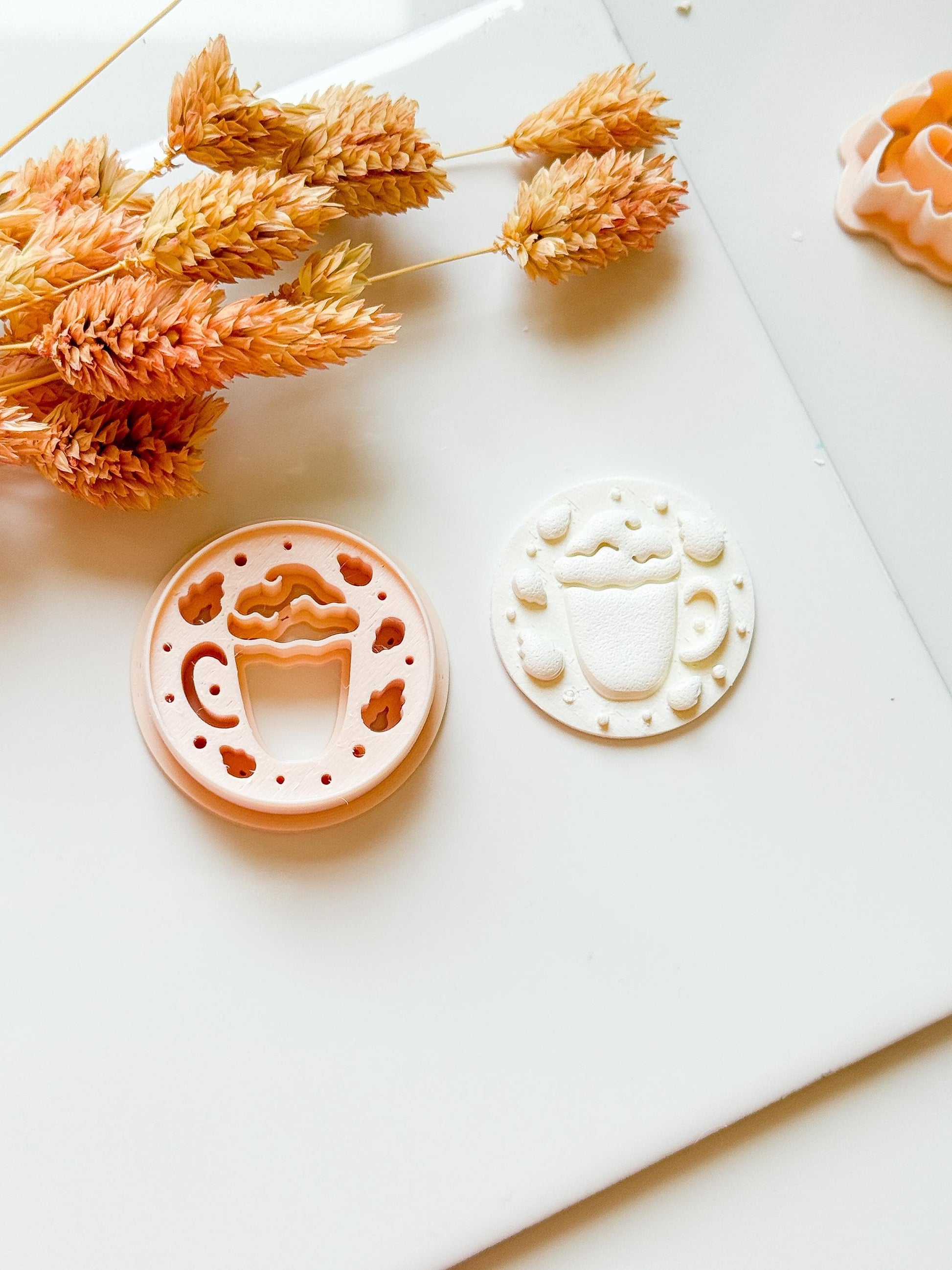 Pumpkin Latte Polymer Clay Earring Cutter: Fall Coffee Mug with Acorns