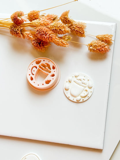 Pumpkin Latte Polymer Clay Earring Cutter: Fall Coffee Mug with Acorns