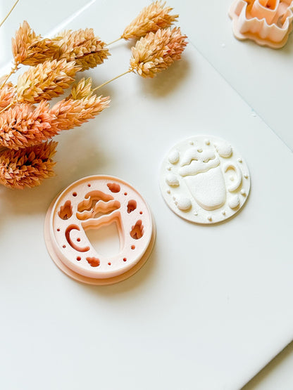 Pumpkin Latte Polymer Clay Earring Cutter: Fall Coffee Mug with Acorns