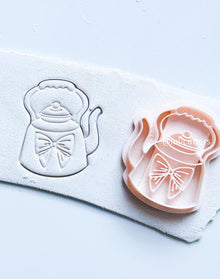Teapot with Bow Cutter Whimsical Polymer Clay Earring or Charm Mold with Imprint