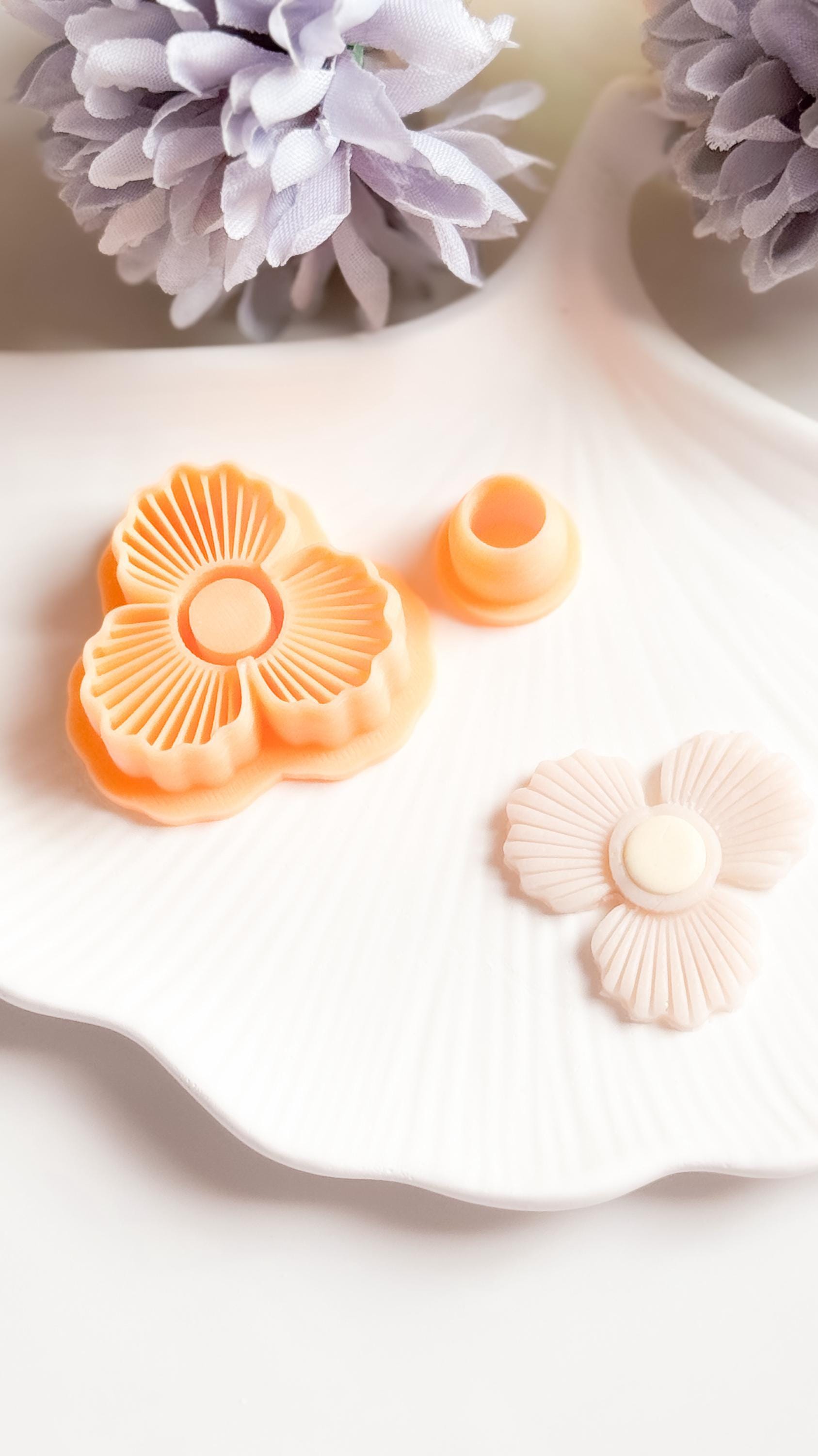 Polymer Clay Flower Cutter Set: Striped Petal Earring Design