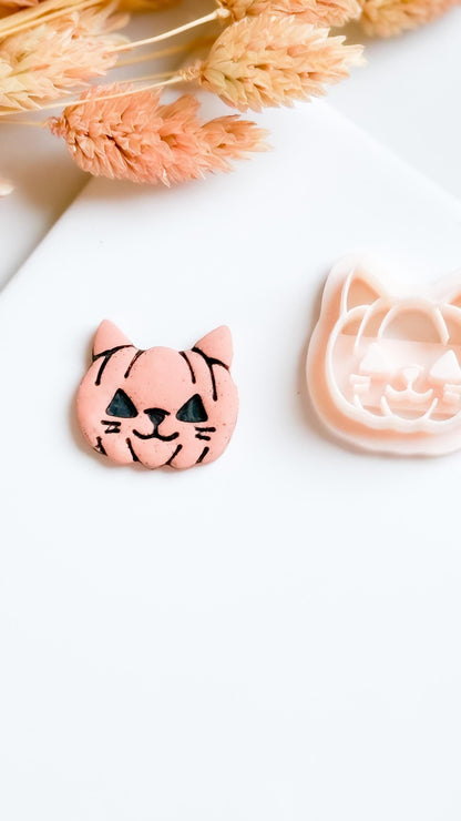 Pumpkin Cat Face Cutter: Halloween Jewelry Mold for Polymer Clay