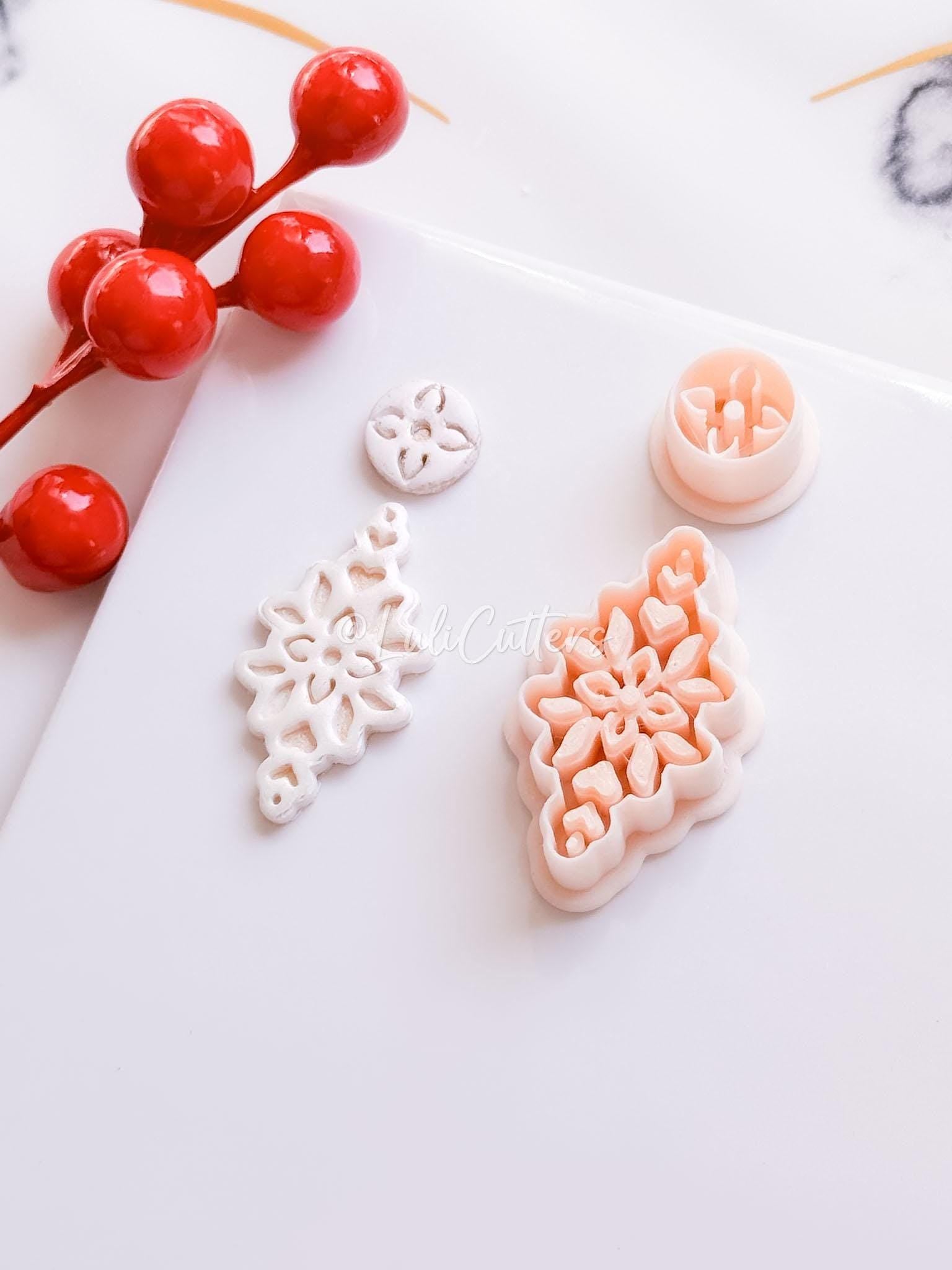 Winter Fairy Poinsettia Floral Dangle Earring Polymer Clay Cutter Christmas Winter Jewelry Tool