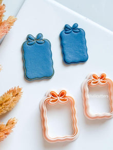 Bow Frame Clay Earring Cutter Scalloped Rectangle with Built-In Bow