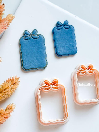 Bow Frame Clay Earring Cutter Scalloped Rectangle with Built-In Bow