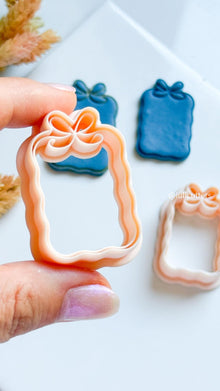 Bow Frame Clay Earring Cutter Scalloped Rectangle with Built-In Bow
