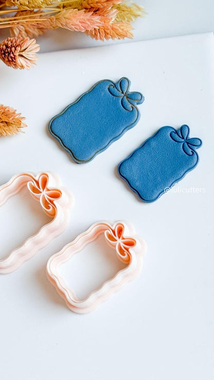 Bow Frame Clay Earring Cutter Scalloped Rectangle with Built-In Bow
