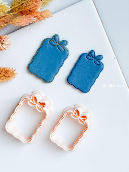 Bow Frame Clay Earring Cutter Scalloped Rectangle with Built-In Bow