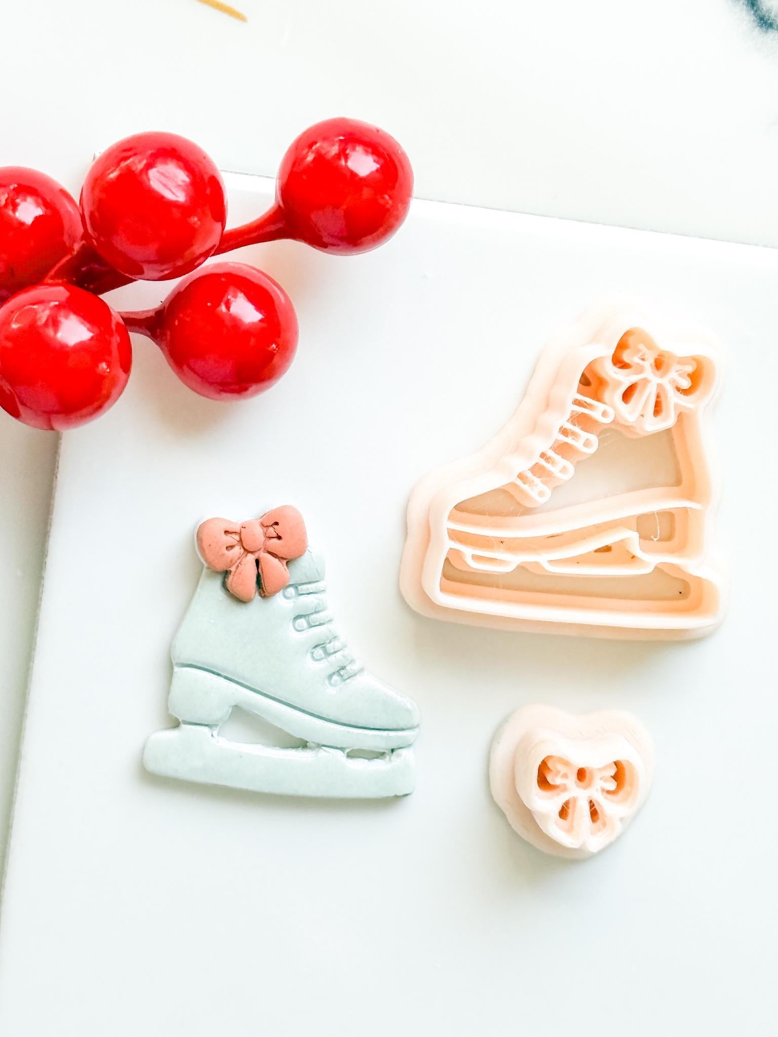 Winter Fairy Ice Skate Polymer Clay Cutter Set Bow Detail for Earrings & Jewelry