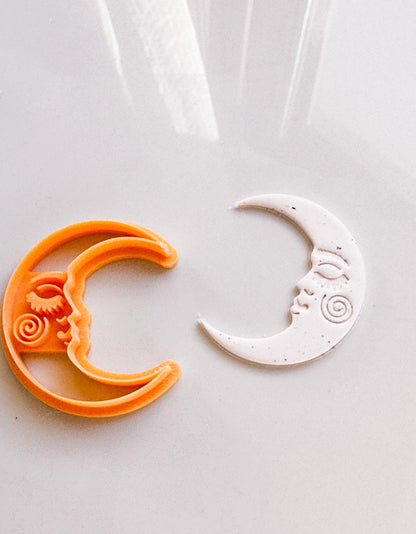 Crescent Moon Face Clay Cutter: Celestial Jewelry & Cookie Cutter
