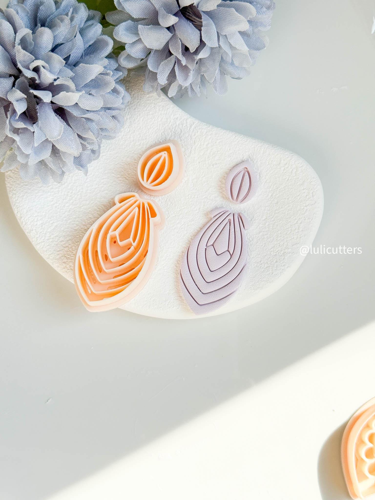 Layered Petal Clay Earring Cutter Set: Embossed Fine Line Details