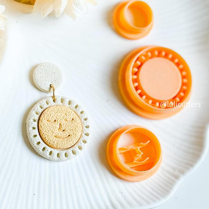 Celestial Sun Face Cutter Set Polymer Clay Earring Cutter with Imprint