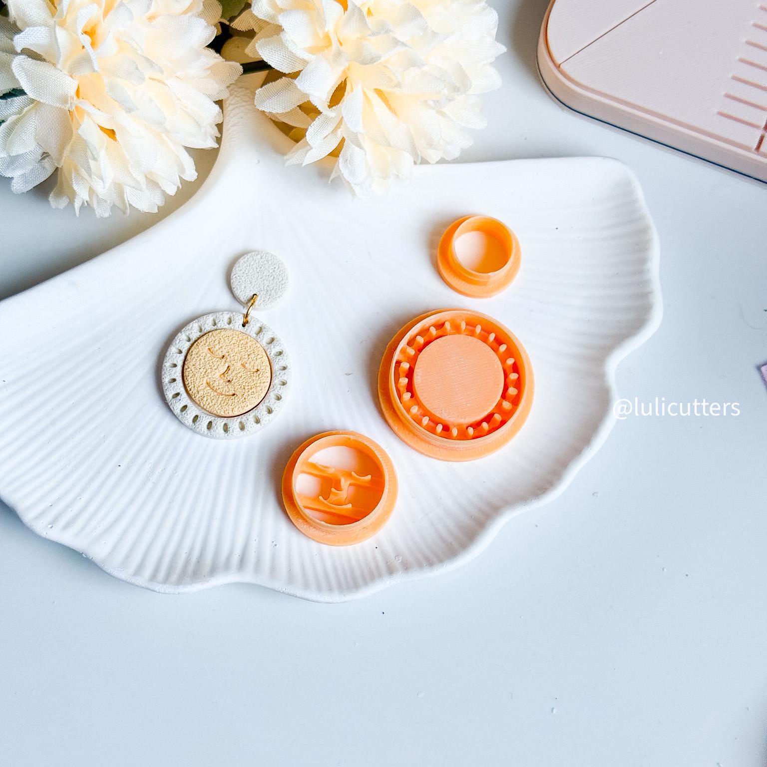 Celestial Sun Face Cutter Set Polymer Clay Earring Cutter with Imprint