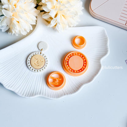 Celestial Sun Face Cutter Set Polymer Clay Earring Cutter with Imprint