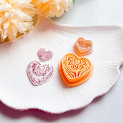 Mandala Heart Clay Cutter: Boho Floral Polymer Clay Earring Tool