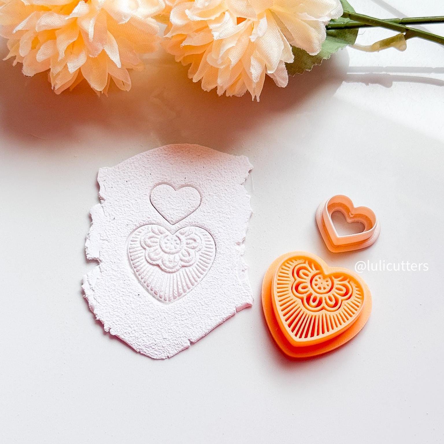 Mandala Heart Clay Cutter: Boho Floral Polymer Clay Earring Tool