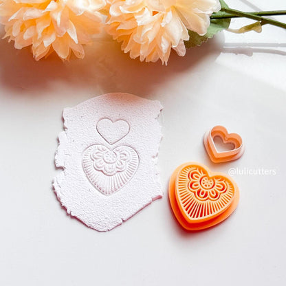 Mandala Heart Clay Cutter: Boho Floral Polymer Clay Earring Tool