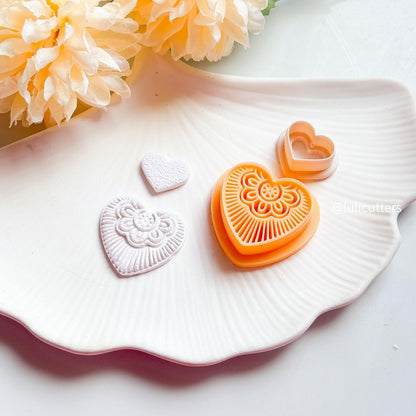Mandala Heart Clay Cutter: Boho Floral Polymer Clay Earring Tool