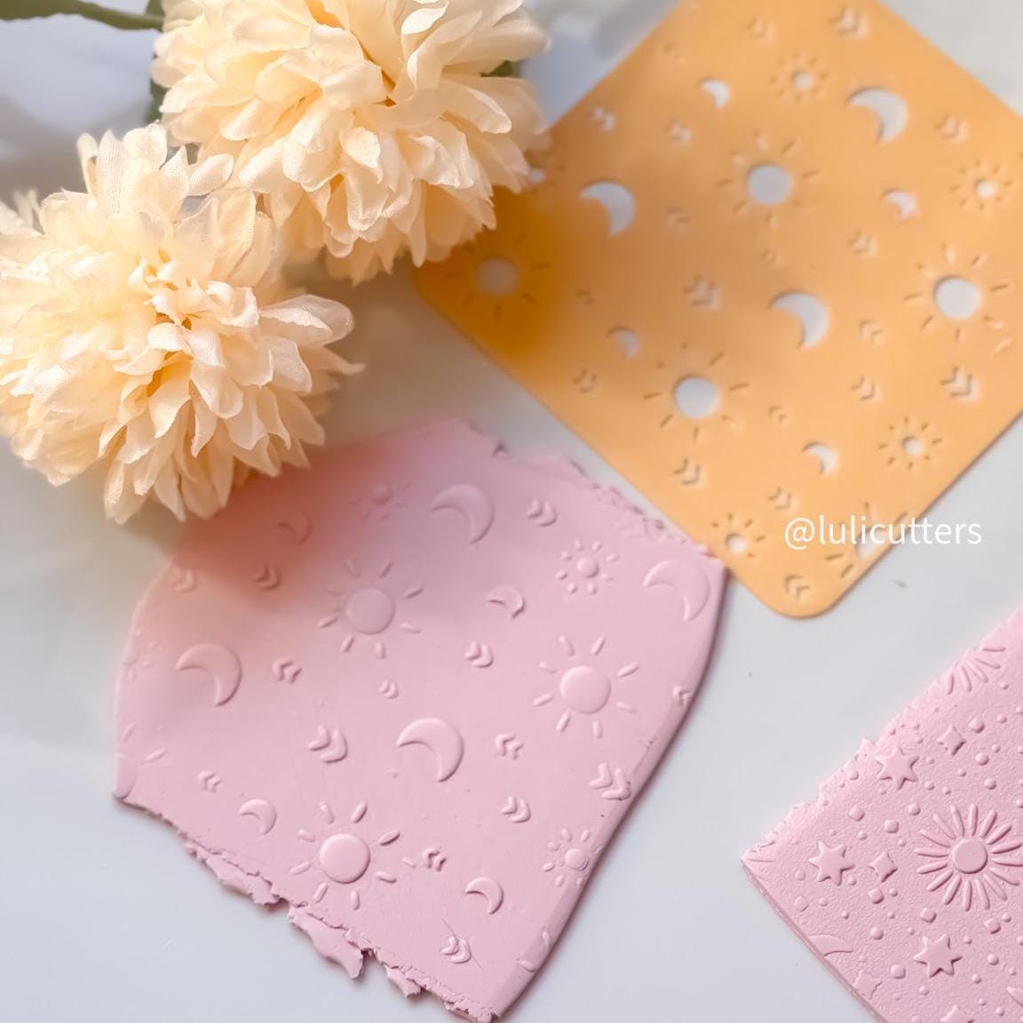 Celestial Stencil: Sun, Moon & Star Pattern for Polymer Clay