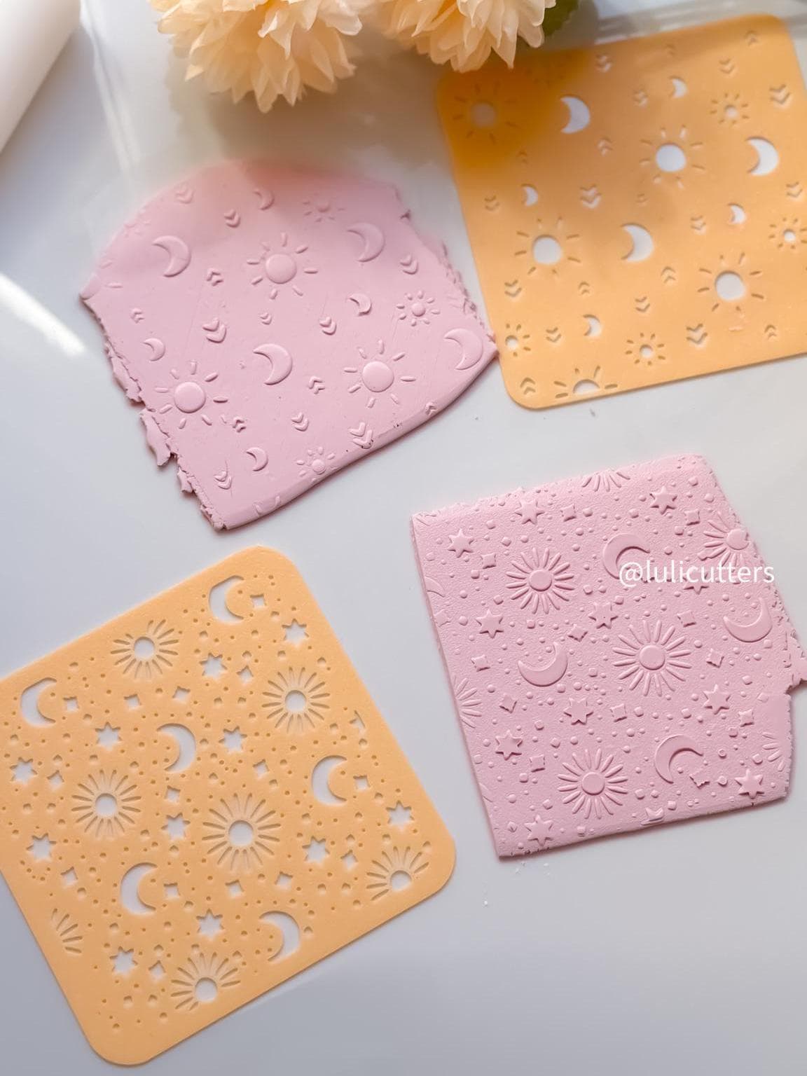 Celestial Stencil: Sun, Moon & Star Pattern for Polymer Clay