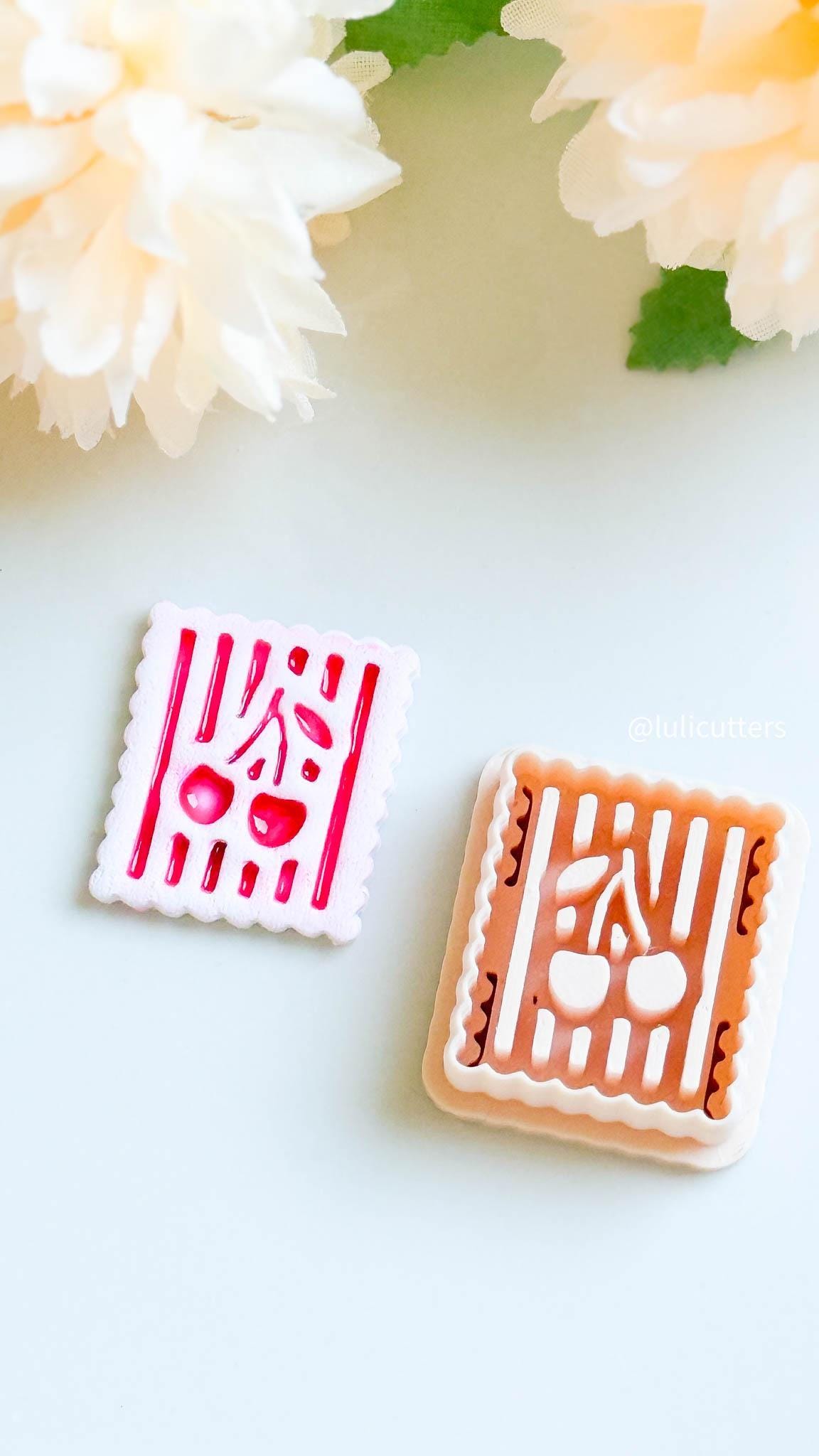 Cherry Striped Clay Cutter Scalloped Square Imprint Design
