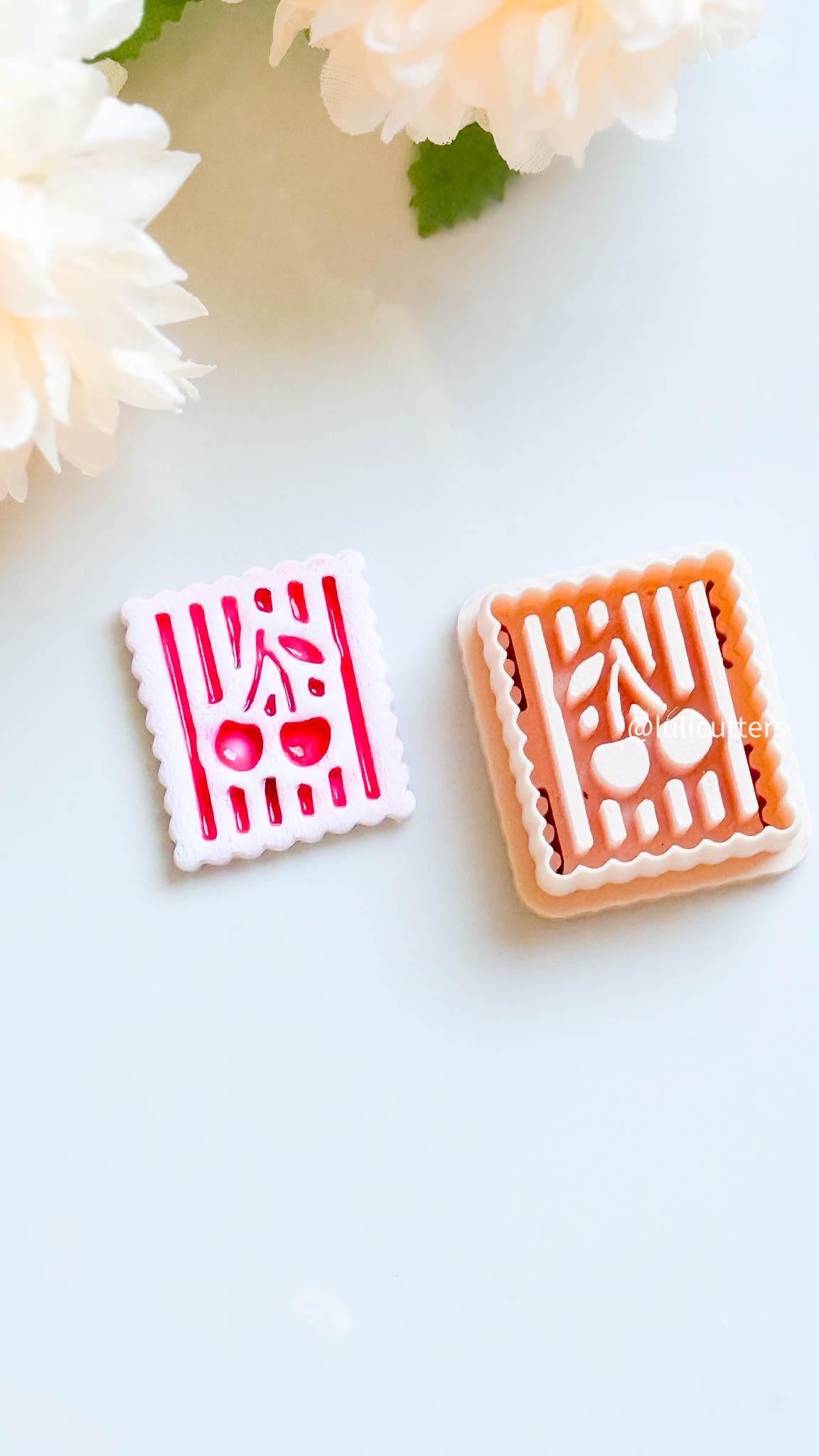 Cherry Striped Clay Cutter Scalloped Square Imprint Design