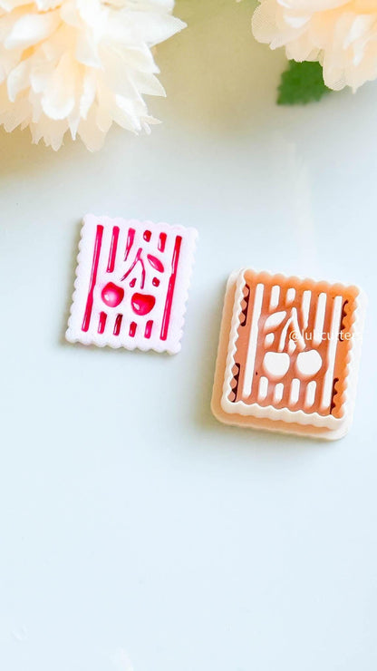 Cherry Striped Clay Cutter Scalloped Square Imprint Design