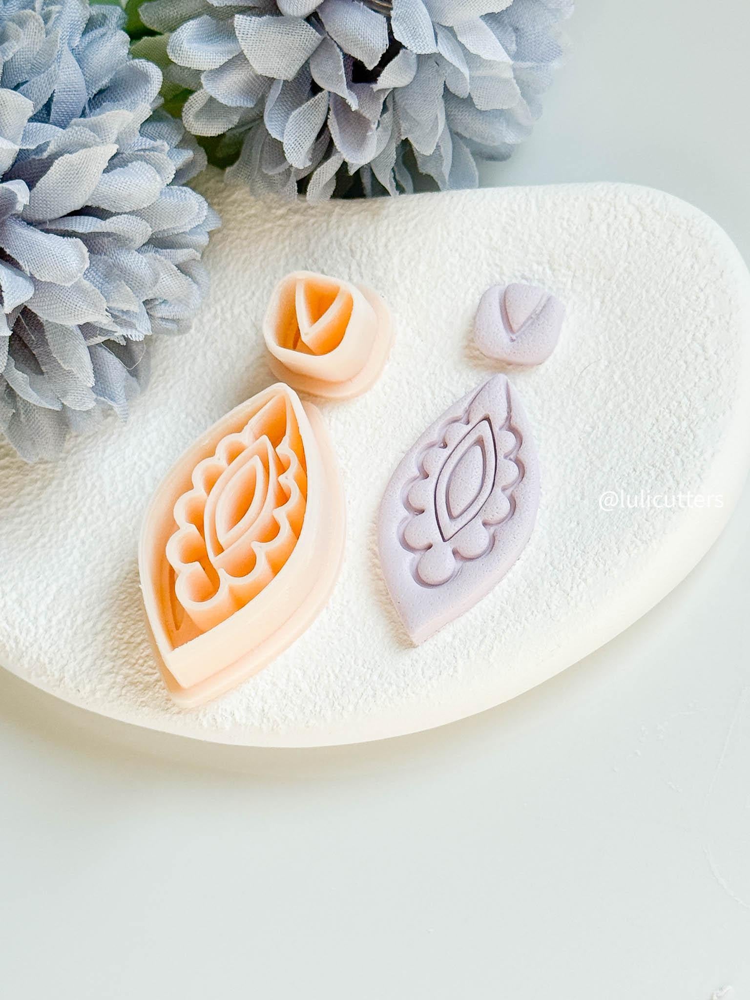 Boho Drop Shape Clay Earring Cutter Set Includes Ornate Base + Minimal Topper