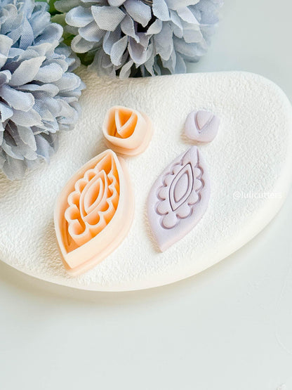 Boho Drop Shape Clay Earring Cutter Set Includes Ornate Base + Minimal Topper