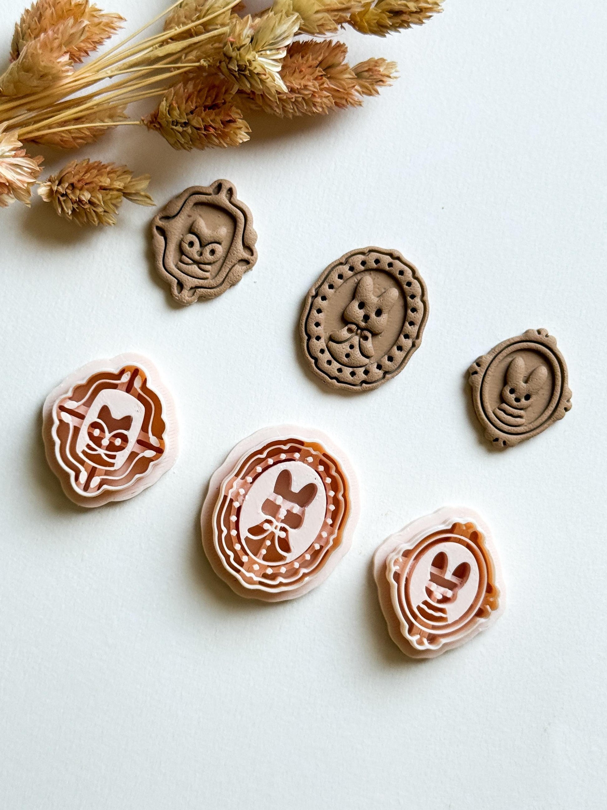 Fox & Bunny Cameo Clay Cutter Set: Vintage Animal Portrait Molds